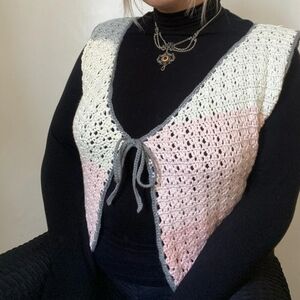 Women's Crochet Cardigan Pastel Multicolor One Size Vintage Handmade